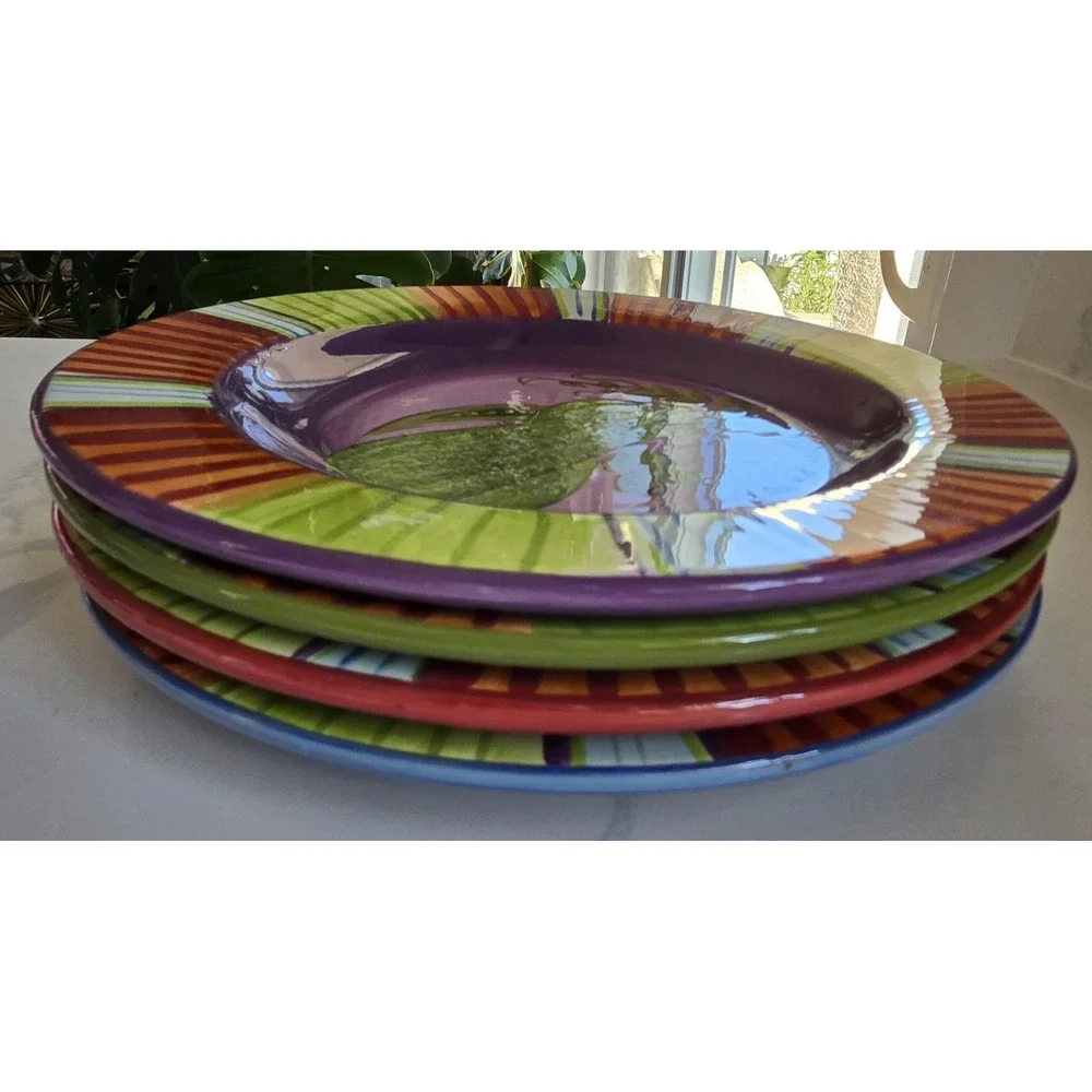 Laurie Gates Gates Ware Market Garden Plates Veggies Striped Set Of 4 9.5 In